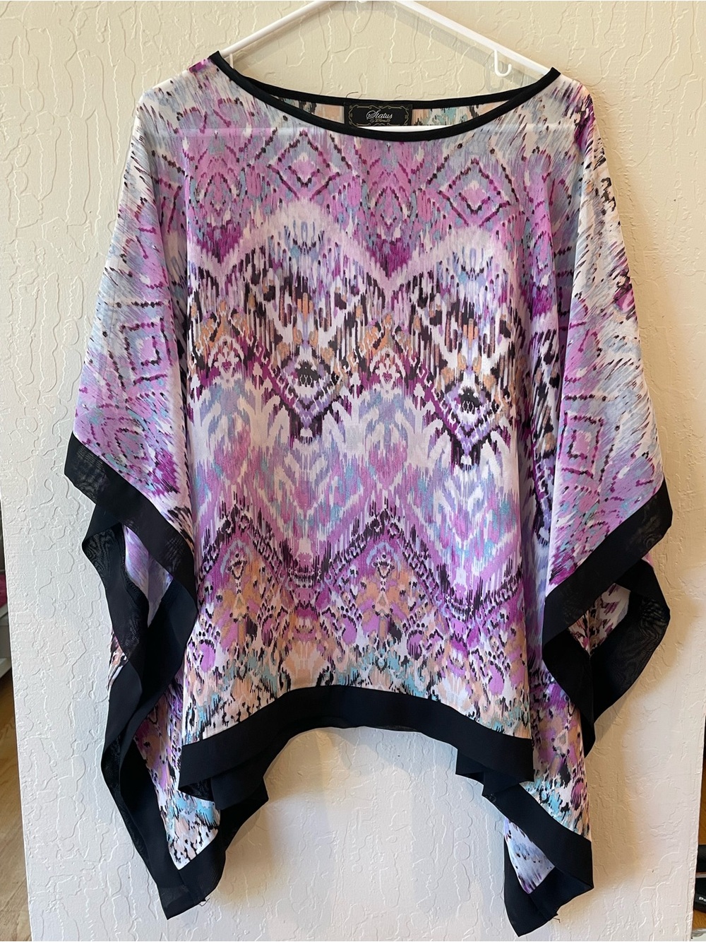Flowy Purple Multi Ikat Tunic with Black Trim - Atelier